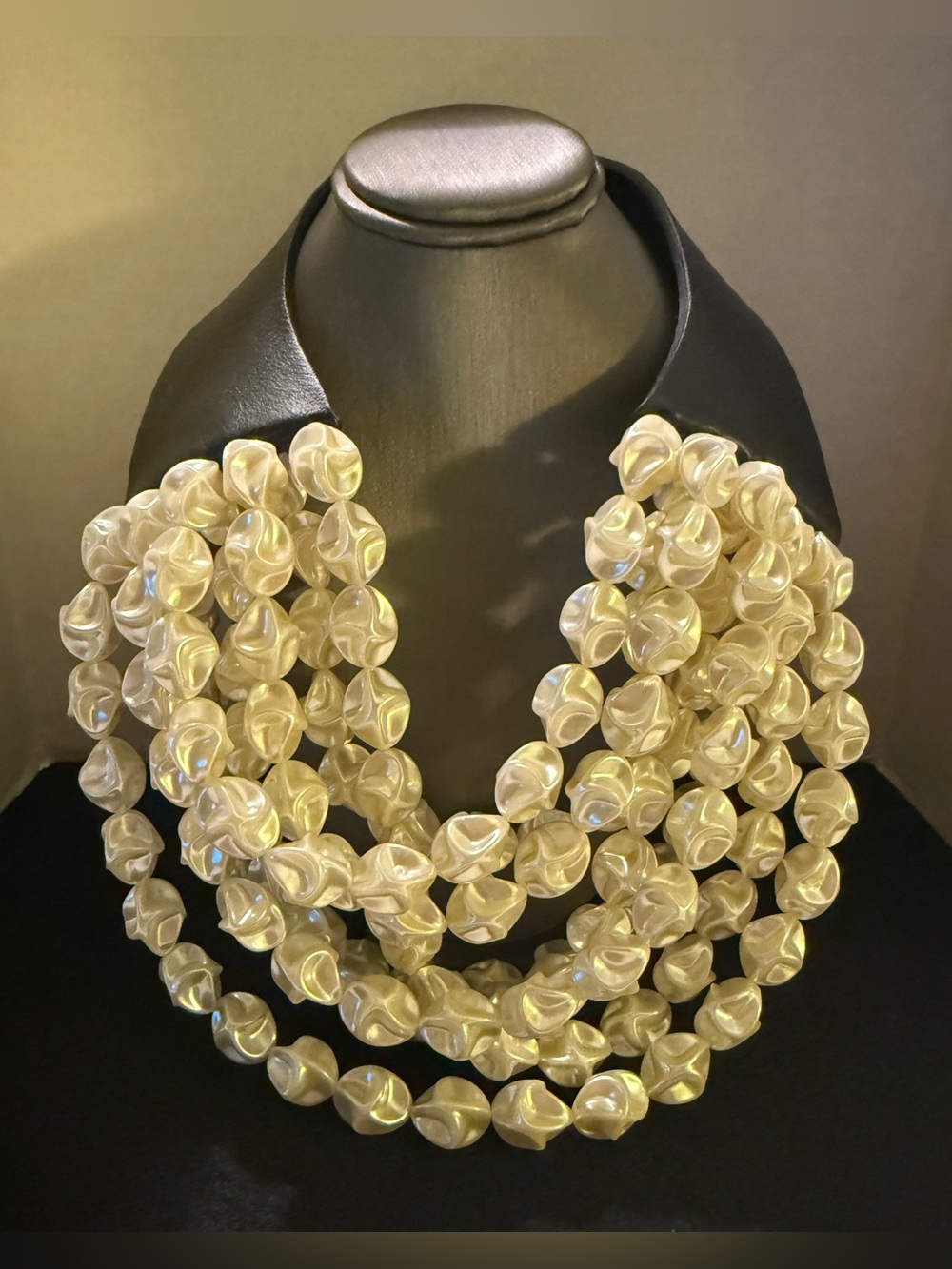 Fairchild Baldwin MultiStrand Necklace Cream Colored Resin Pearl Leather Closure